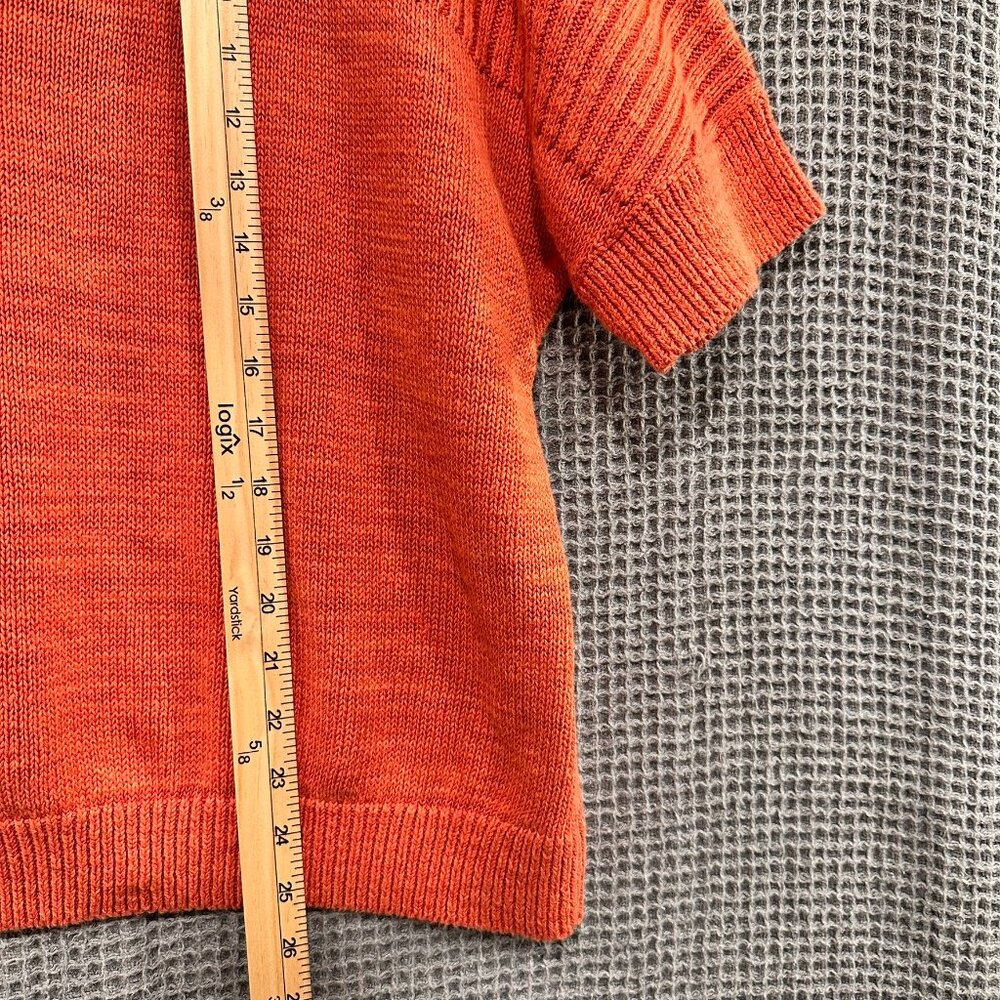 Garnet Hill Linen Cotton Knit Vneck Sweater Top Sz XL Short Sleeve Orange/Coral - Picture 3 of 7